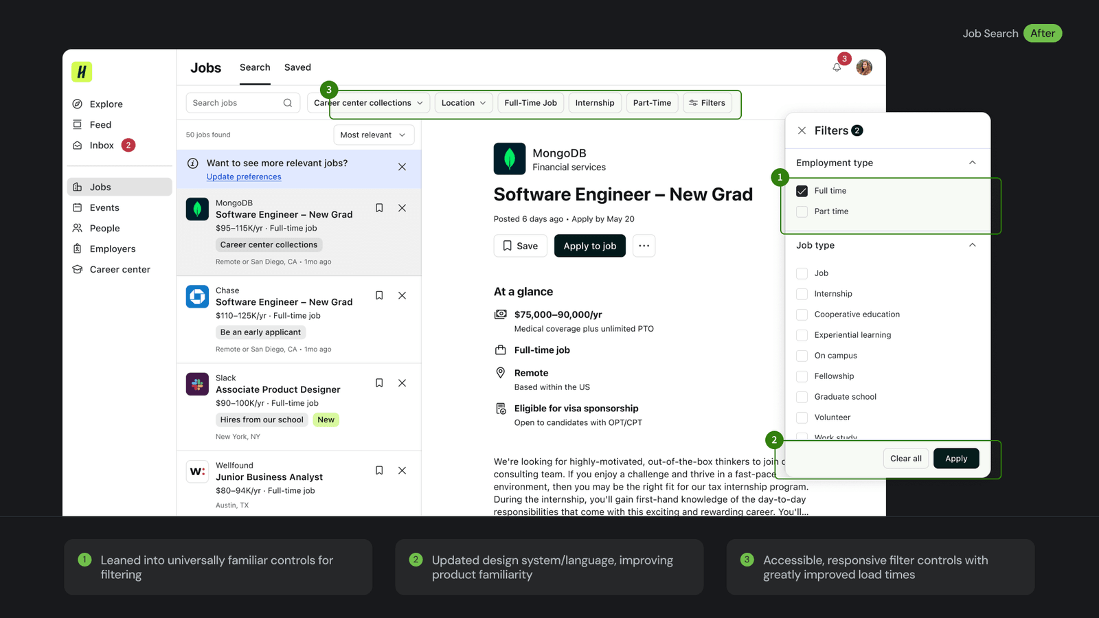 Improved design for Handshake's job search experience