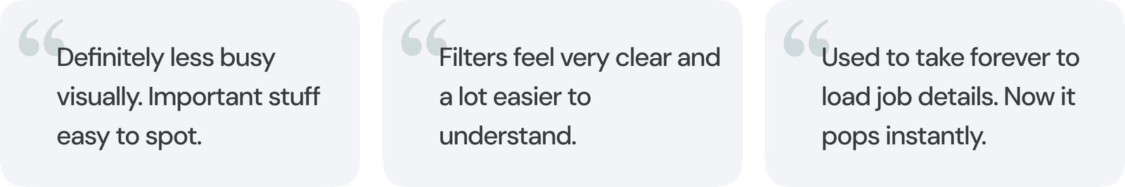 User testing or feedback quotes visualized as cards