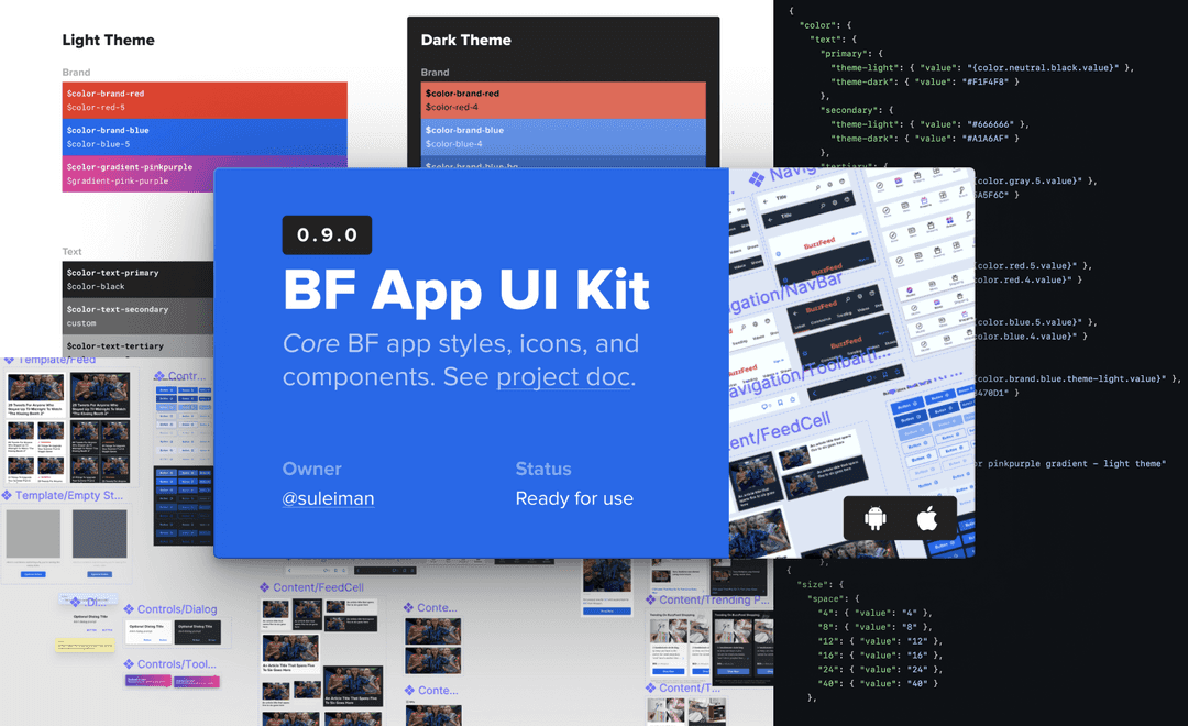 buzzfeed app design system - figma kit and tokens preview