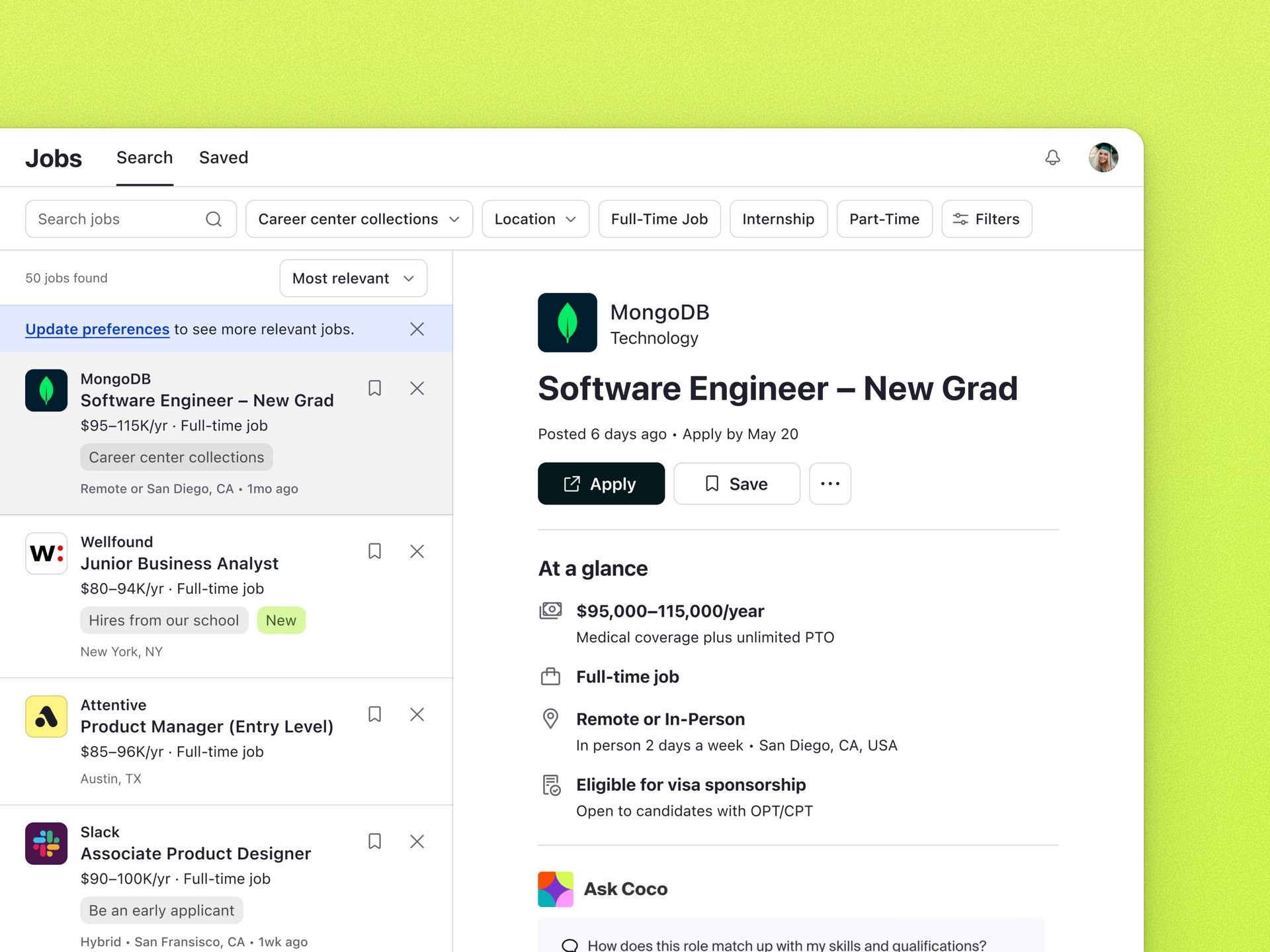 Handshake student job search redesign